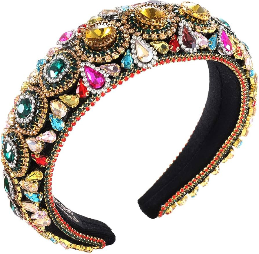 Rhinestone Padded Headband Baroque Crystal Embellished Hairbands Colorful Beaded Headbands Fashio... | Amazon (US)