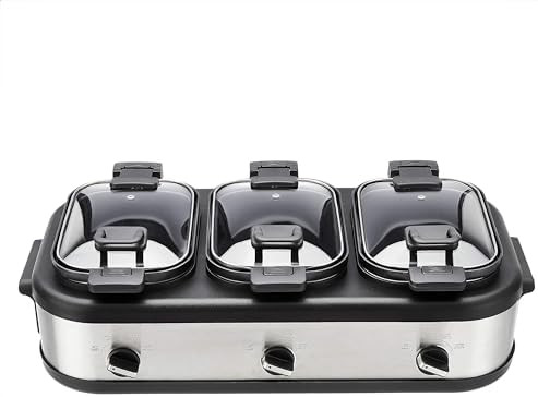 Amazon Basics Stainless Steel 3 x 2.5 Quarts Triple Slow Cooker, Brushed Stainless Steel | Amazon (US)