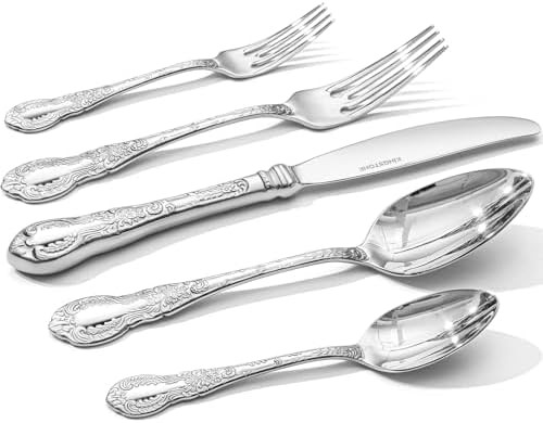 KINGSTONE Vintage Carved Silverware Set, 40-Piece 18/10 Stainless Steel Flatware Cutlery Set with... | Amazon (US)