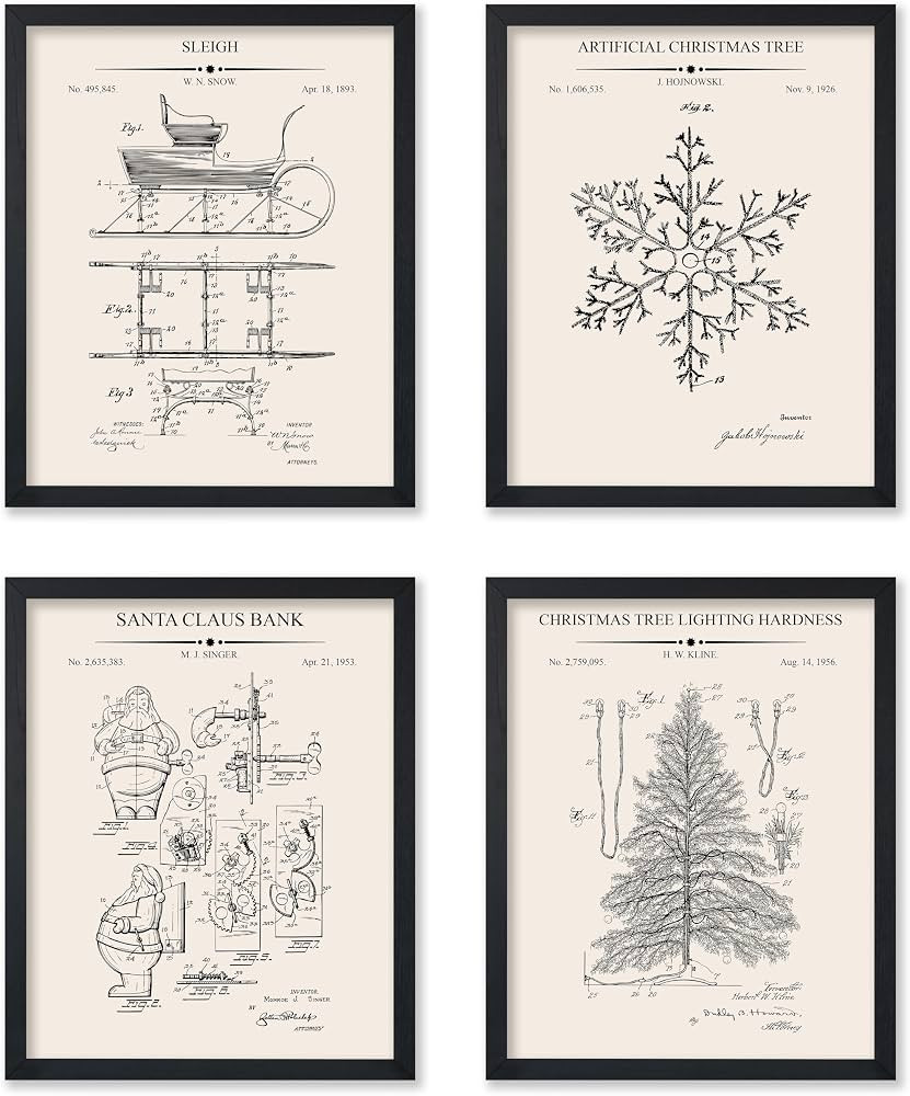 Poster Master 4-Piece Blueprint Poster - Patent Print - Santa's Sleigh Art - Santa Clause Art - C... | Amazon (US)