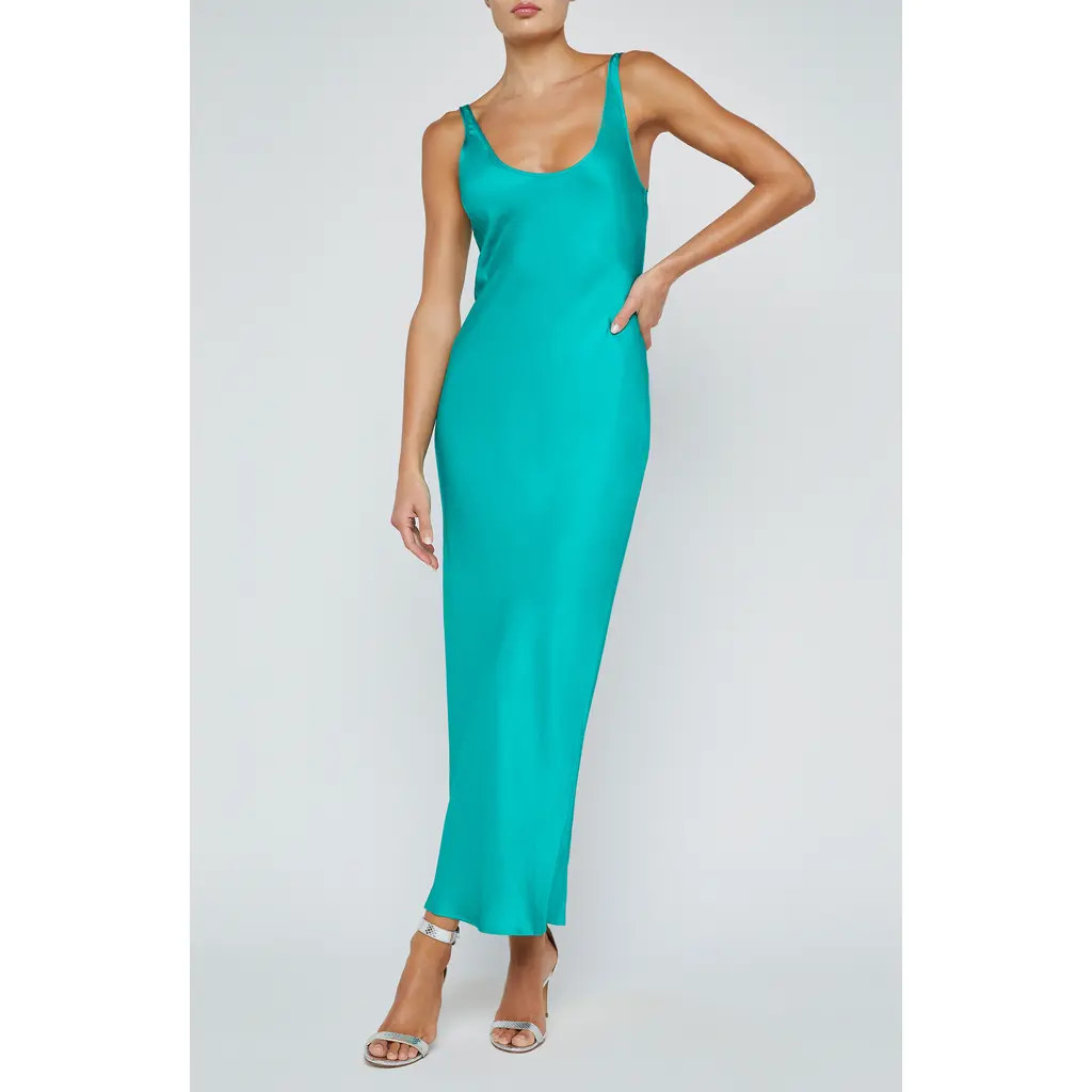 L'AGENCE Akiya Satin Tank Maxi Dress in Bright Jade at Nordstrom, Size Large | Nordstrom