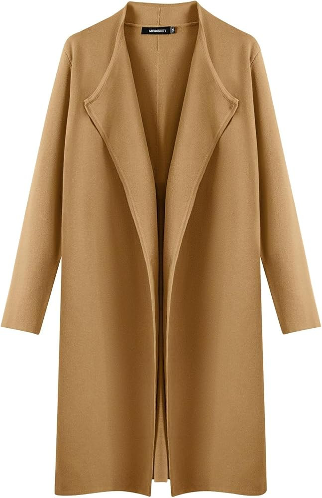 MEROKEETY Women's 2023 Long Sleeve Cardigan Sweaters Lapel Open Front Casual Knit Coatigan Jackets | Amazon (US)