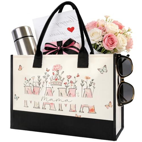 Mothers Day Gifts for Mom from Son Daughter- Large Canvas Tote Bag for Women New Mom Gifts, Flora... | Amazon (US)