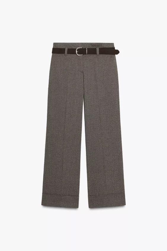 HERRINGBONE BELTED PANTS | Zara US