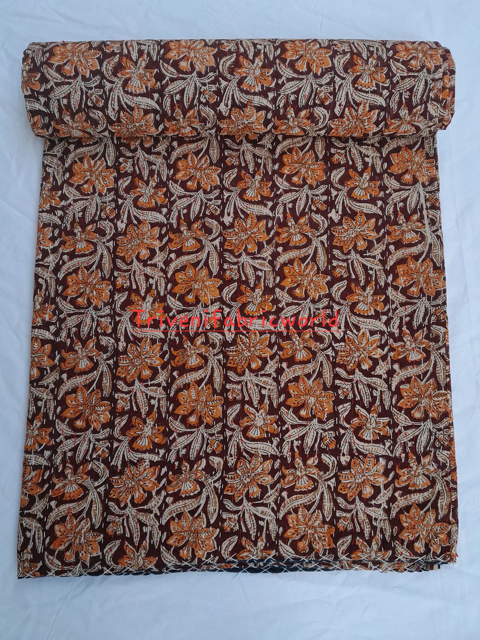 Kantha quilt red and brown kantha bedspread red blanket block print kantha hand stitching kantha ... | Etsy (US)