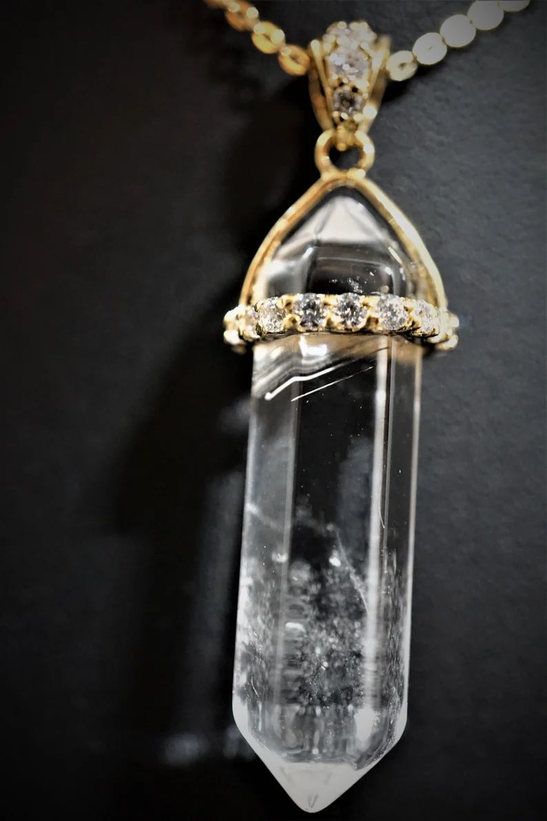 Crystal Quartz Pendant Necklace 14k Solid Gold Quartz Necklace Rose Gold S925 Quartz Pendant Heal... | Etsy (US)
