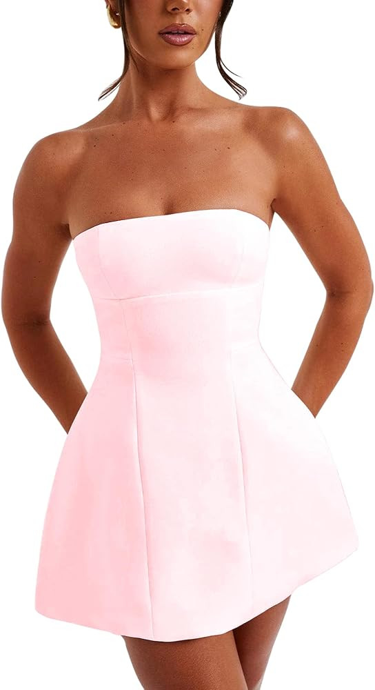 LuFeng Women's Sexy Strapless Backless Tube Top Bodycon Dress Sleeveless Cute A Line Mini Dresses | Amazon (US)