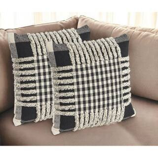 Black, Ivory Plaid Polyester 18 in. x 18 in. Throw Pillow (Set of 2) | The Home Depot