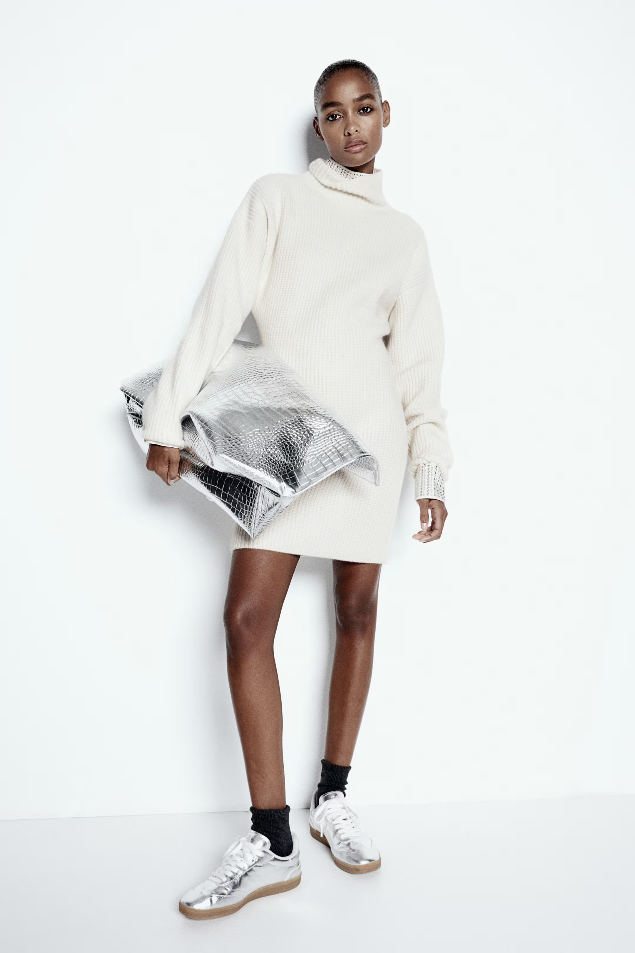 Cashmere-Blend Mock Turtleneck Dress - Cream - Ladies | H&M US | H&M (US + CA)