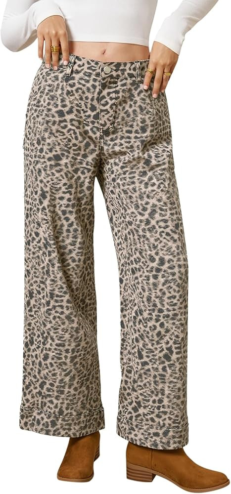 Cicy Bell Women's Floral Baggy Wide Leg Jeans Casual High Waisted Boyfriend Vintage Boho Denim Pa... | Amazon (US)