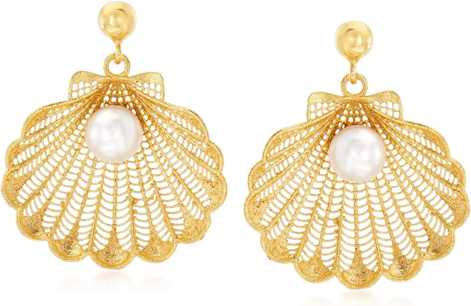 Ross-Simons Italian Cultured Pearl Seashell Drop Earrings in 18kt Gold Over Sterling Silver | Amazon (US)