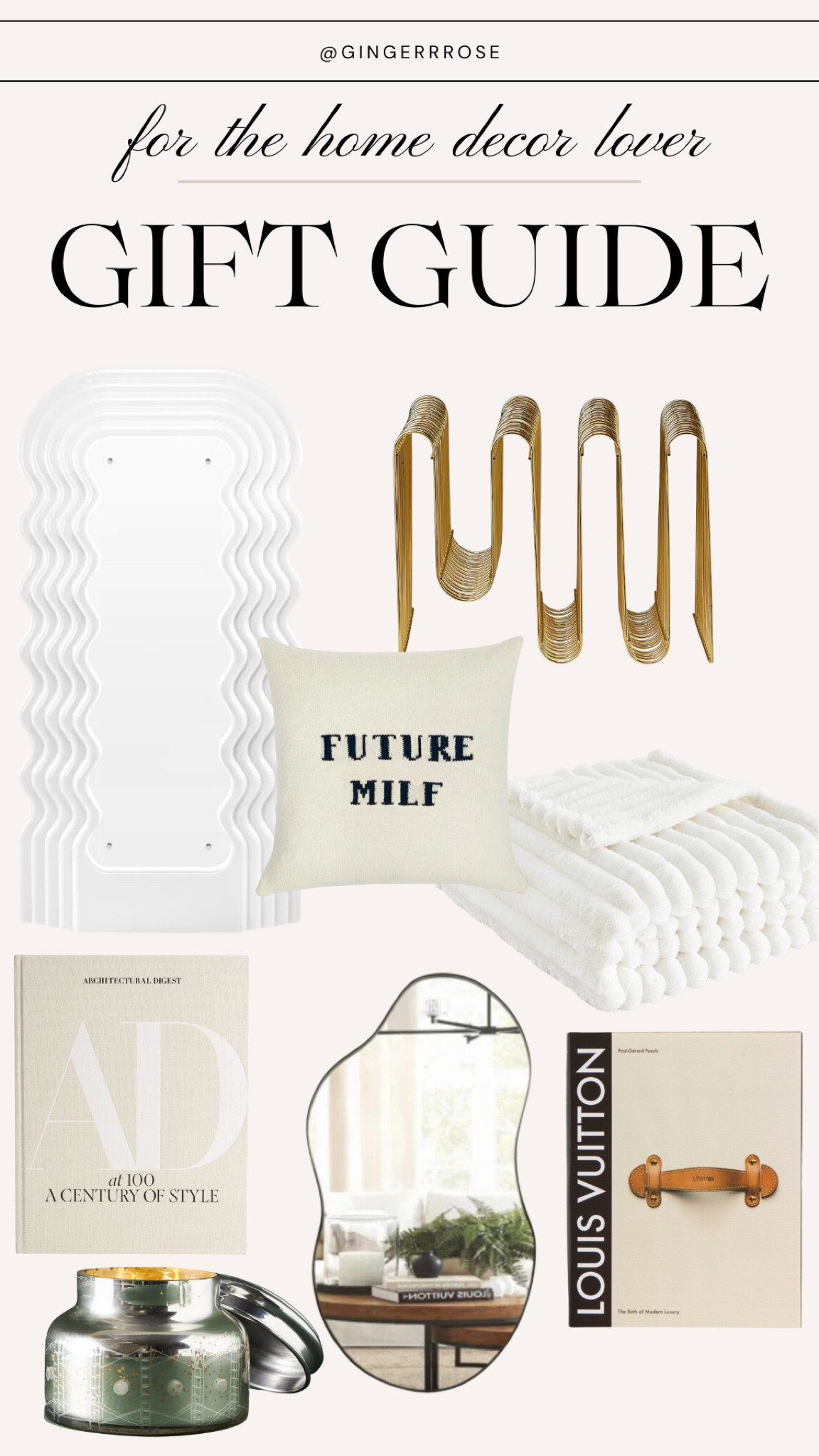 Holiday gift guide: for the home decor lover, the decorater ✨ here are some of my favorite gift ideas at every price point related to home decor. The MILF pillow is the only thing not included and it is from "the goto”

#LTKhome #LTKGiftGuide #LTKHoliday