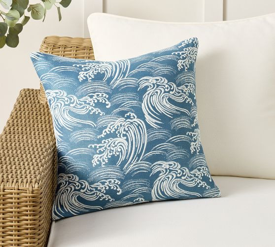 Sunbrella® Reversible Wave Outdoor Pillow | Pottery Barn (US)