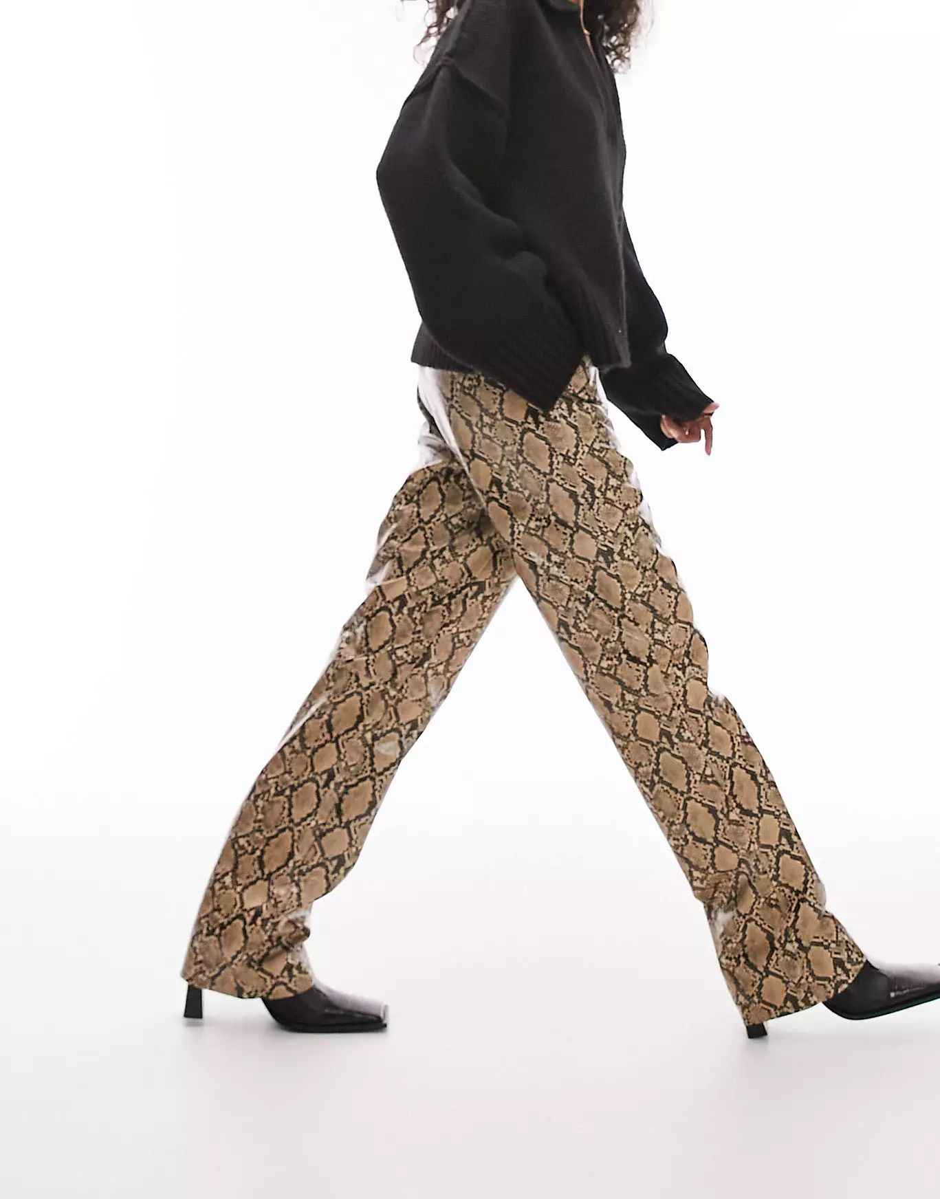 Topshop faux leather snake print straight leg trouser in multi  | ASOS | ASOS (Global)