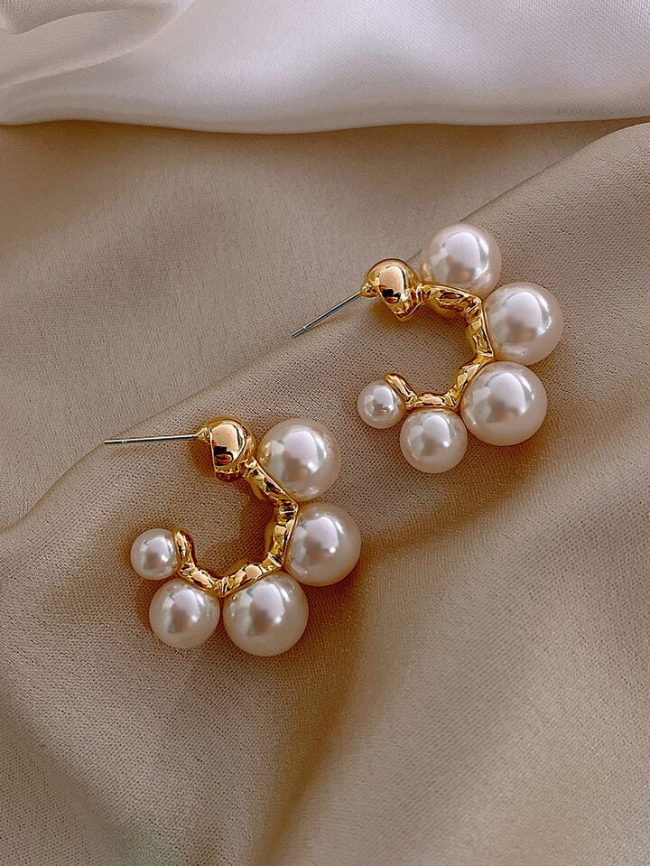 Faux Pearl Decor Hoop Earrings | SHEIN