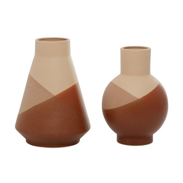 DecMode 12", 11"H Modern Ceramic Vase, Tan, 2 - Pieces - Walmart.com | Walmart (US)