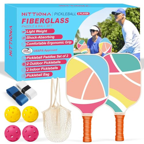 USAPA Approved Pink Fiberglass Pickleball Paddle Set - With Anti-Slip Grip, 4 Balls, For Beginners | Amazon (US)