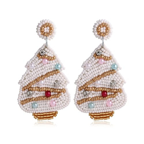 Christmas Tree Earrings for Women - Cute Handmade Beaded Dangle Holiday Jewelry, Xmas Outfits Accessories Gifts (Christmas Tree) | Amazon (US)
