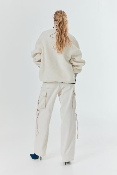 Zip-top teddy jacket - White/Patterned - Ladies | H&M GB | H&M (UK, MY, IN, SG, PH, TW, HK)