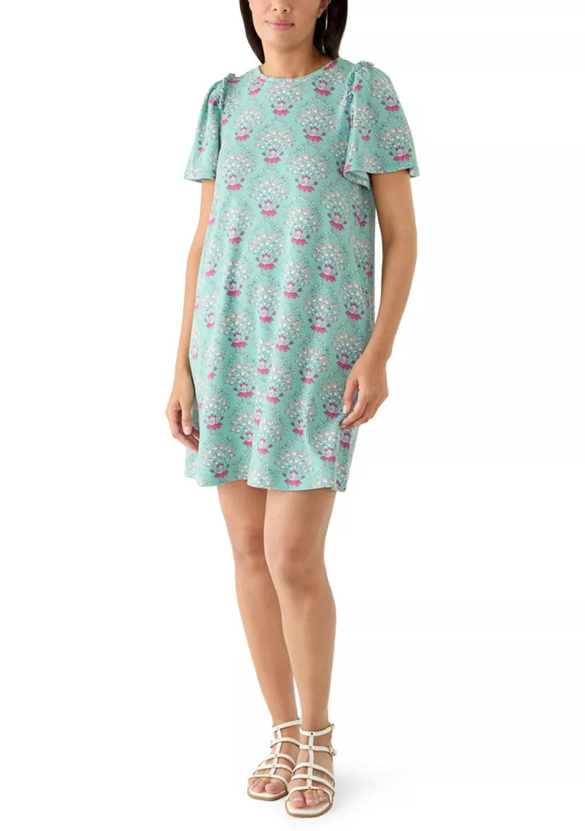 Women's Short Puff Sleeve Crew Neck Printed Mini Dress | Belk