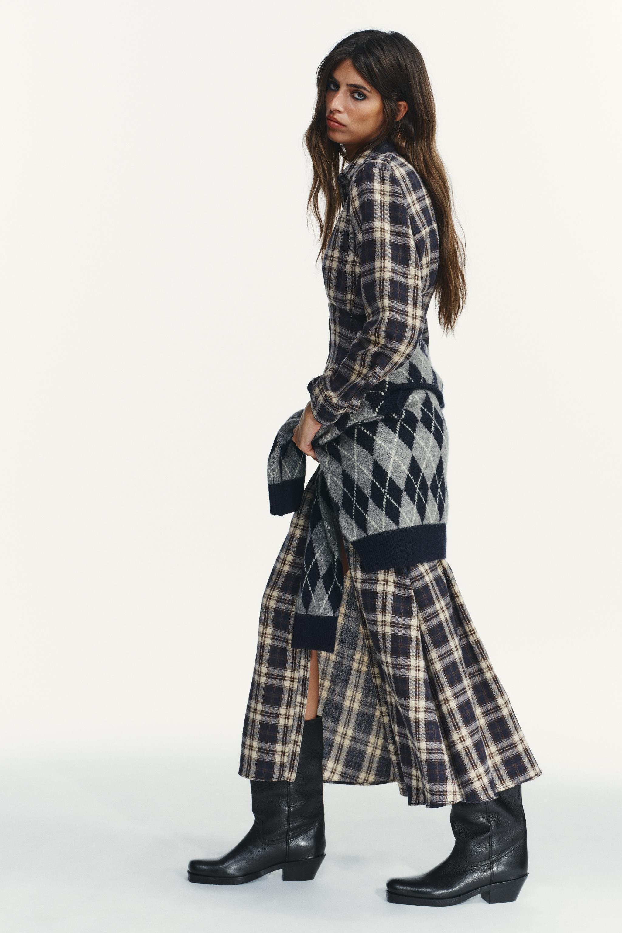 PLAID PLEATED MIDI DRESS | Zara US