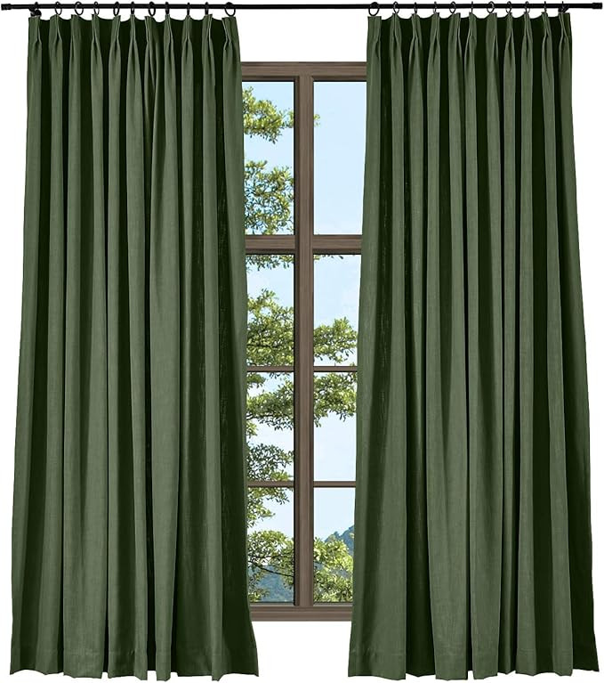 TWOPAGES Heavyweight Wide Width Privacy Pinch Pleated Drape Hunter Green Linen Cotton Natural Cur... | Amazon (US)