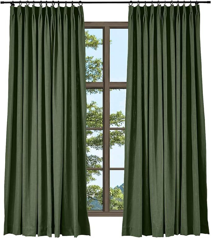 TWOPAGES Heavyweight Linen Cotton Pinch Pleat Curtain for Living Room, Window Drape Hunter Green ... | Amazon (US)