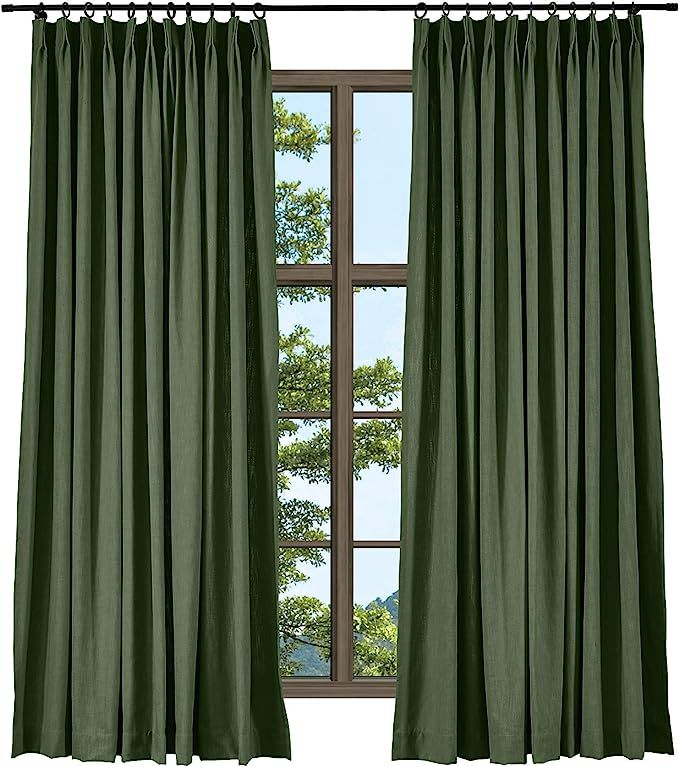 TWOPAGES Heavyweight Linen Cotton Pinch Pleat Curtain for Living Room, Window Drape Hunter Green ... | Amazon (US)