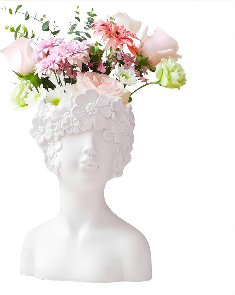 White Flower Vase,Face Vase Bust Head Shaped Ceramics Statue,Suitable for Birthday Gifts Home Off... | Amazon (US)