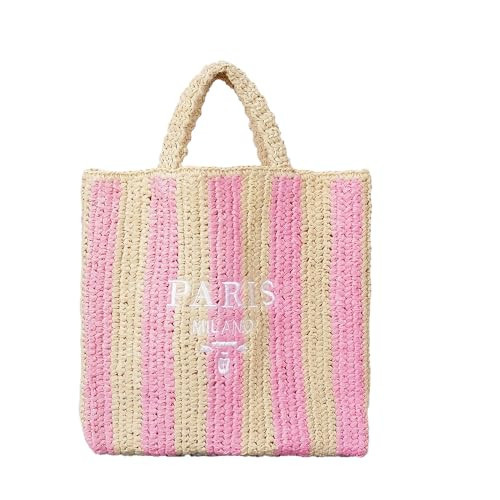 OWGSEE Straw Beach Bag for Women Summer Woven Tote Bag Packable Straw Purses and Handbags for Vacation Holiday (M-Pink) | Amazon (US)