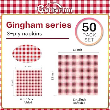 Gatherfun Disposable Red and White Gingham Paper Napkins (Pack of 50) | Amazon (US)