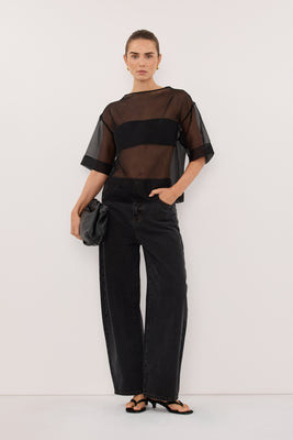 SIAN BLACK SILK ORGANZA TEE | DISSH