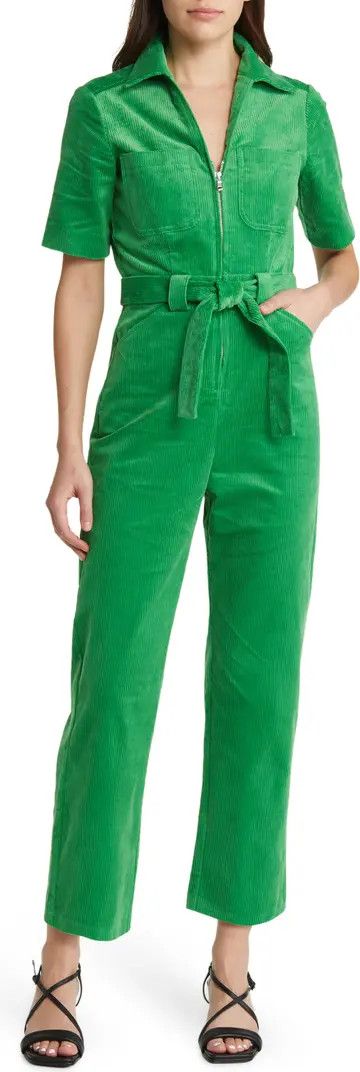 & Other Stories Belted Short Sleeve Corduroy Jumpsuit | Green Jumpsuit Wedding | Spring Outfits  | Nordstrom