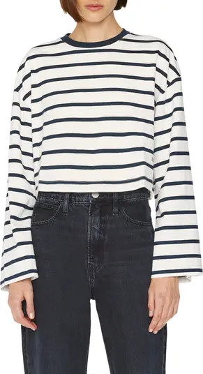 FRAME Crop Stripe Bell Sleeve Organic Cotton Top | Nordstrom | Nordstrom