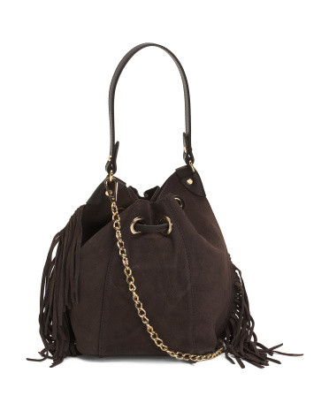 Made In Italy Suede Fringe Bucket Crossbody | TJ Maxx