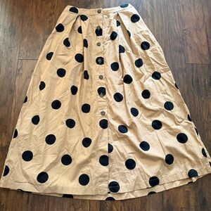 Who What Wear 100% Cotton Tan & Black Polka Dot Midi Skirt Pockets Size 2 | Poshmark
