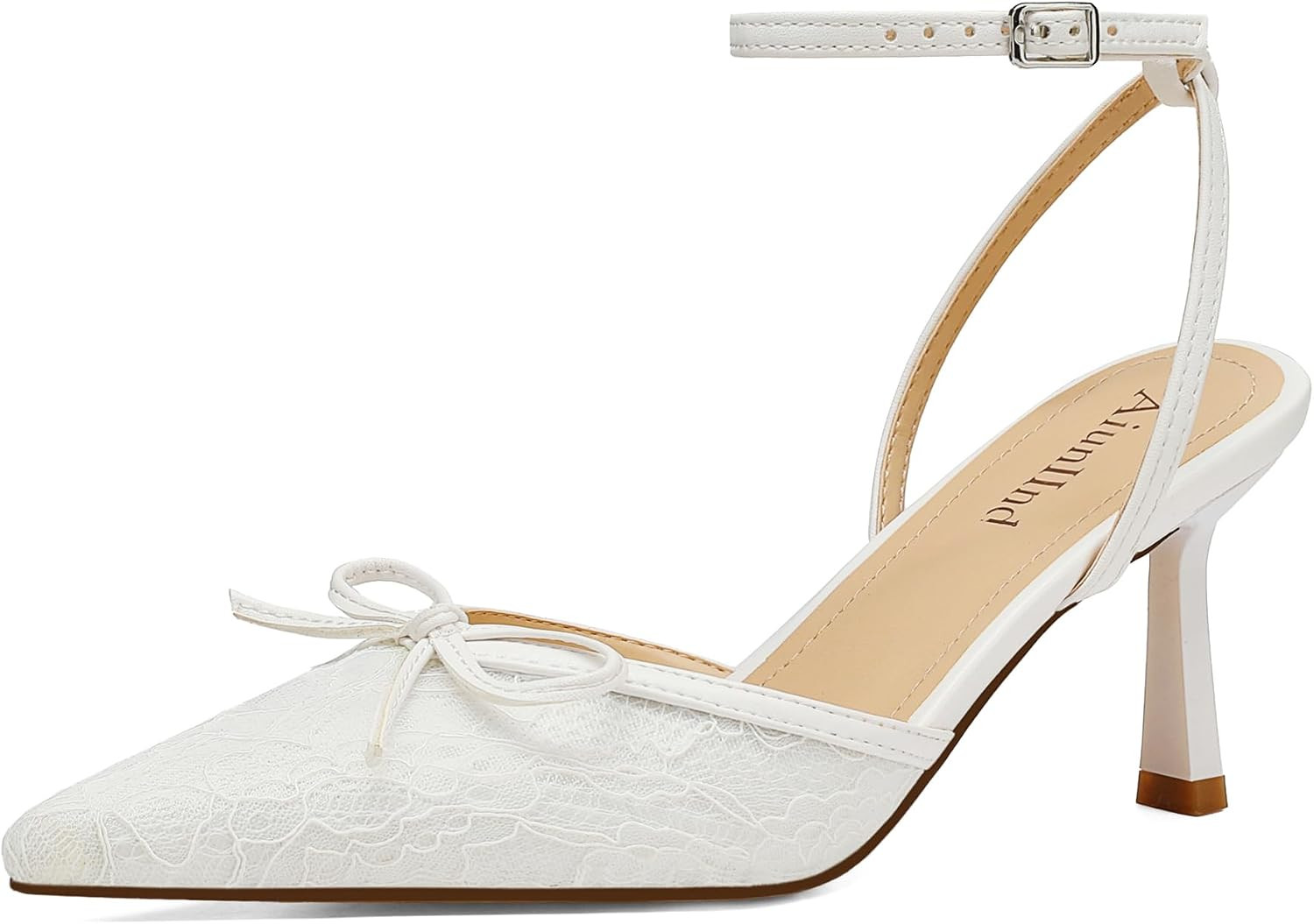 Kitten Heels for Women, Closed Pointed Toe Lace Pumps, 2.75 inch | Amazon (US)