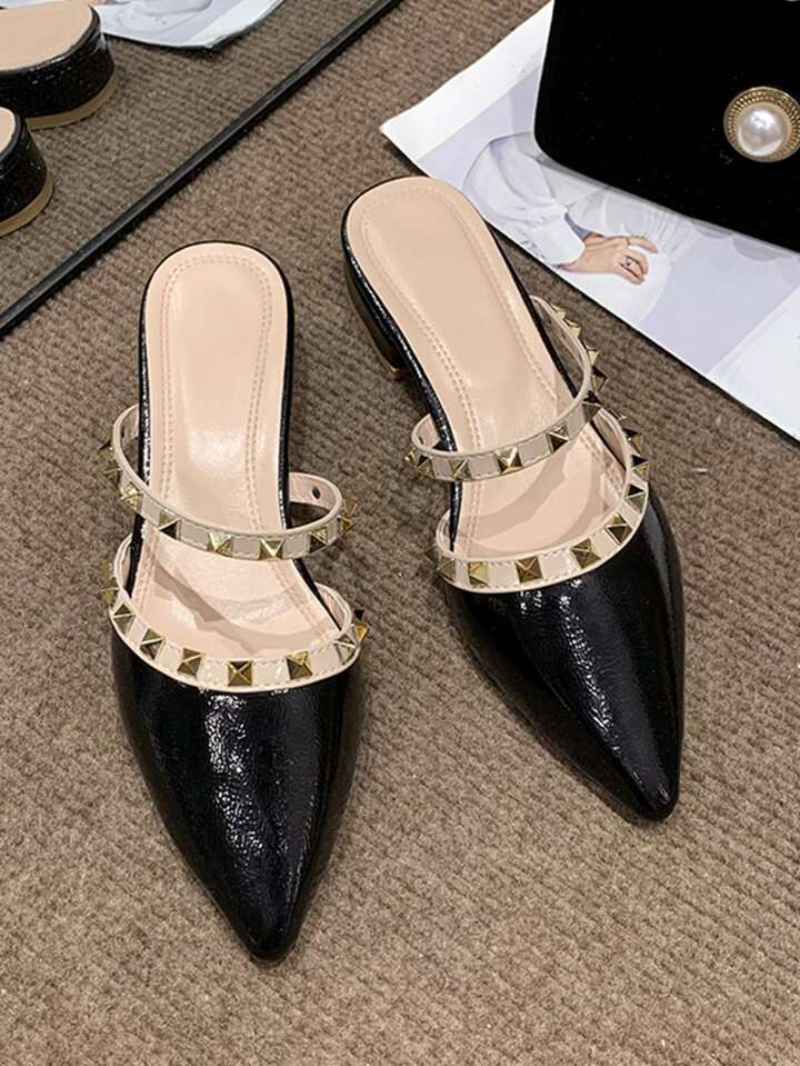 Women Studded Decor Mules, Point Toe Punk Flats | SHEIN