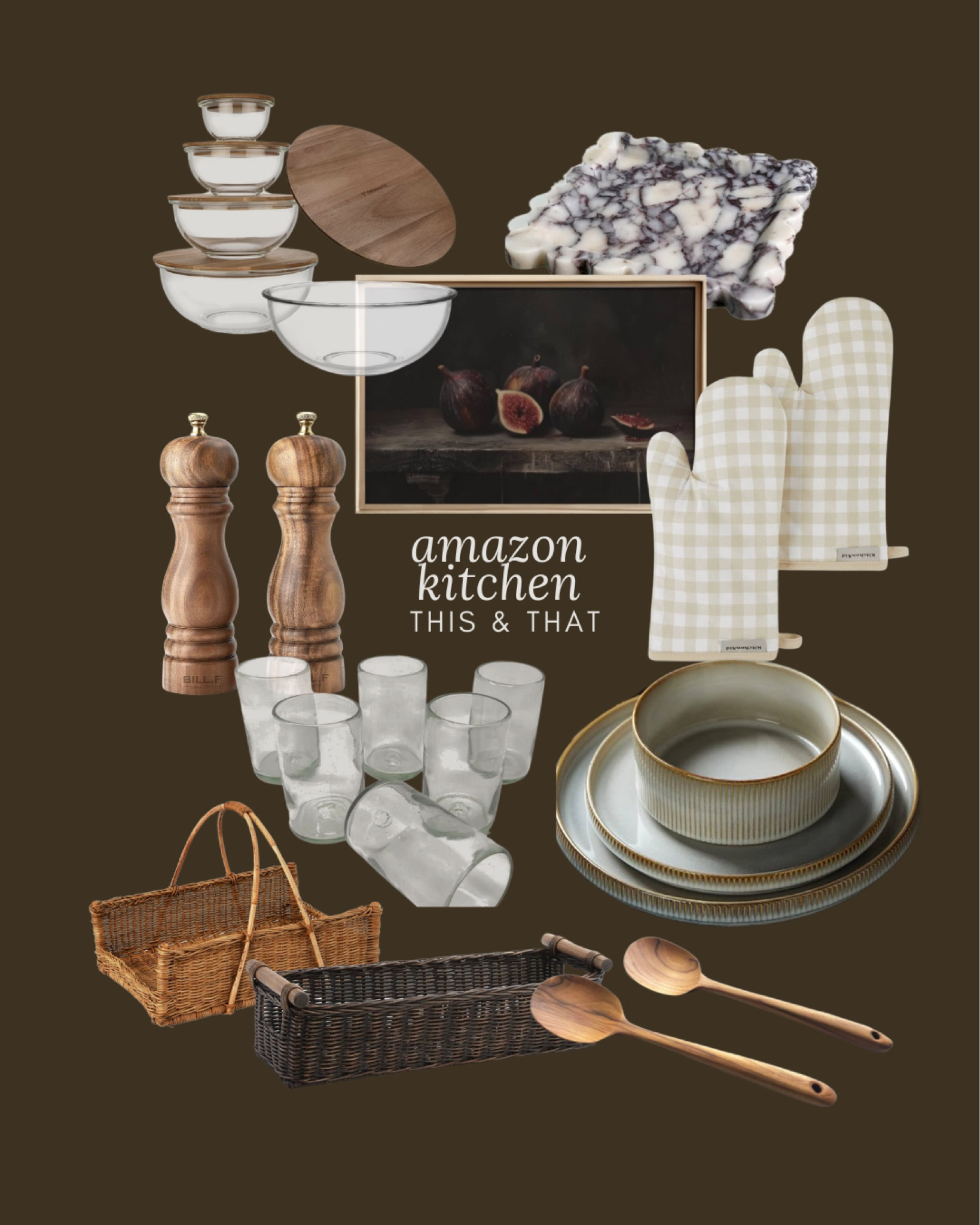 Amazon, this and that kitchen, accessories, stoneware, like dinner plates, a set of glass, mixing bowls with wood, top, salt, and pepper shaker, serving utensils, kitchen linens, love these drinking glasses

#LTKStyleTip #LTKSaleAlert #LTKHome