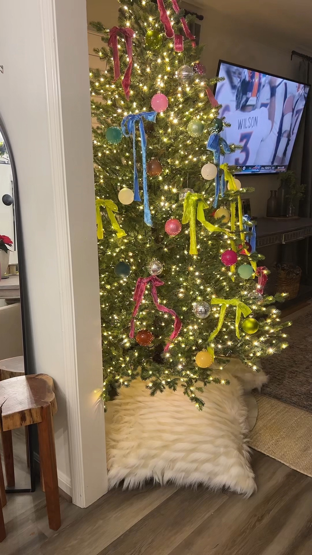 Obsessed with our colorful Christmas tree! The viral Home Depot one was sold out so I improvised and purchased a similar tree (LOVE IT) and added my own twinkle lights. The velvet ribbon and acrylic bulb ornaments are giving me life this holiday season 🎀🎄🫶🏼🧸🍸

#LTKHoliday #LTKSeasonal #LTKhome