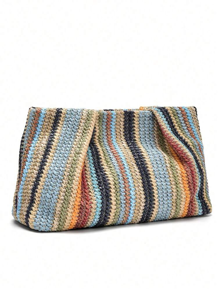 1pc Woven Rainbow Color Clutch Bag, Minimalist & Fashionable For Casual/Daily Use | SHEIN
