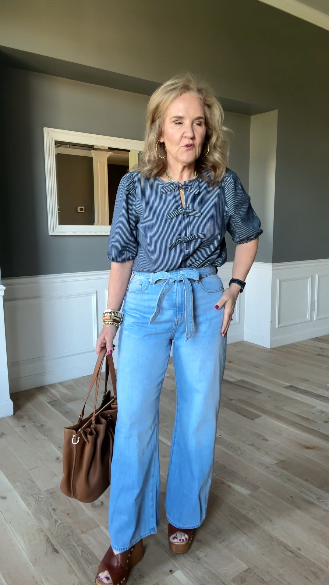 Loft 50% off! 
Top size medium
Palazzo jeans size 28 petite 
Love the heels by Anthro some cool colors available 
Italian leather tote by quince gorgeous quality 

#LTKOver40 #LTKSaleAlert #LTKFindsUnder50