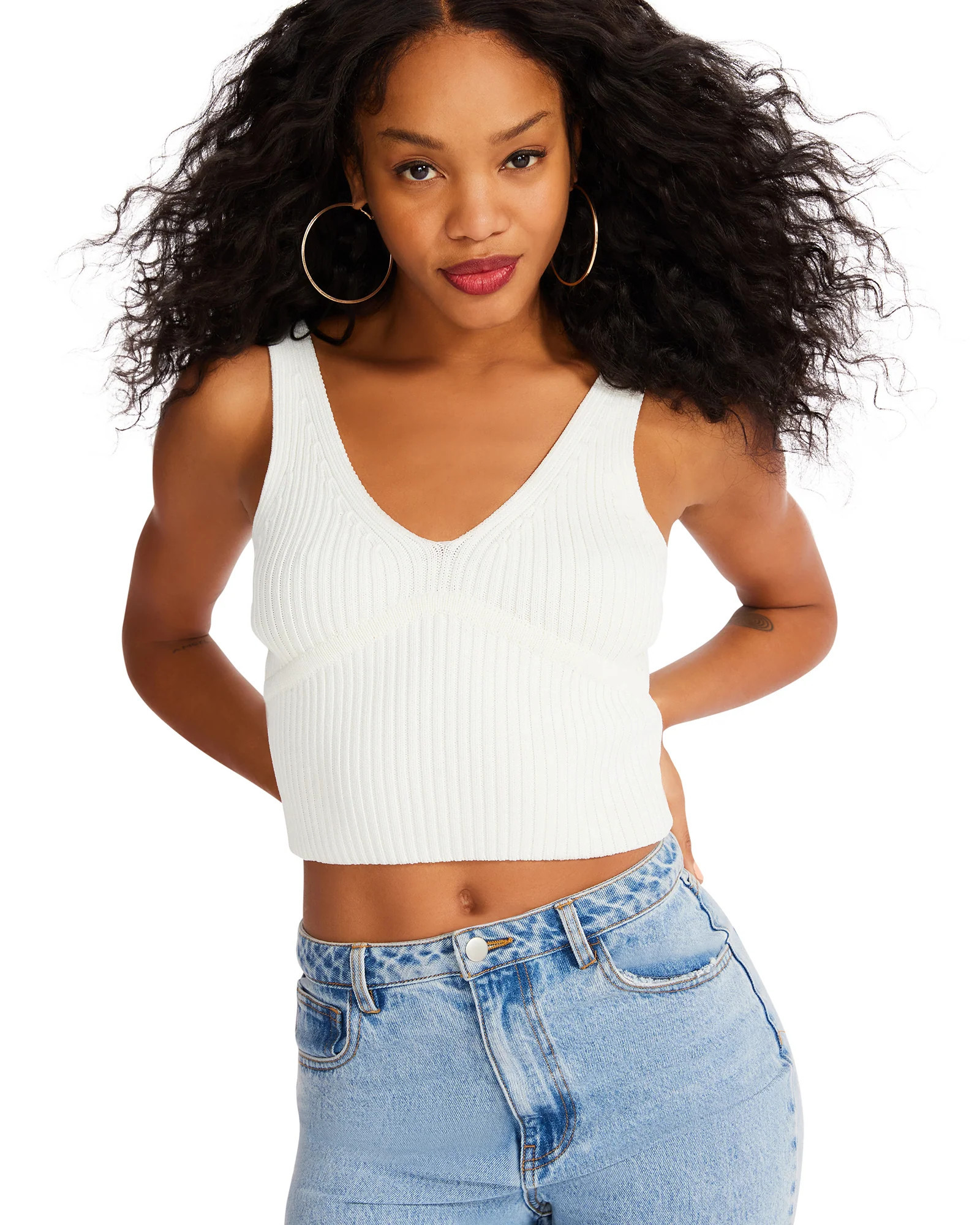 SWEATER CROPPED TANK WHITE | Steve Madden (US)