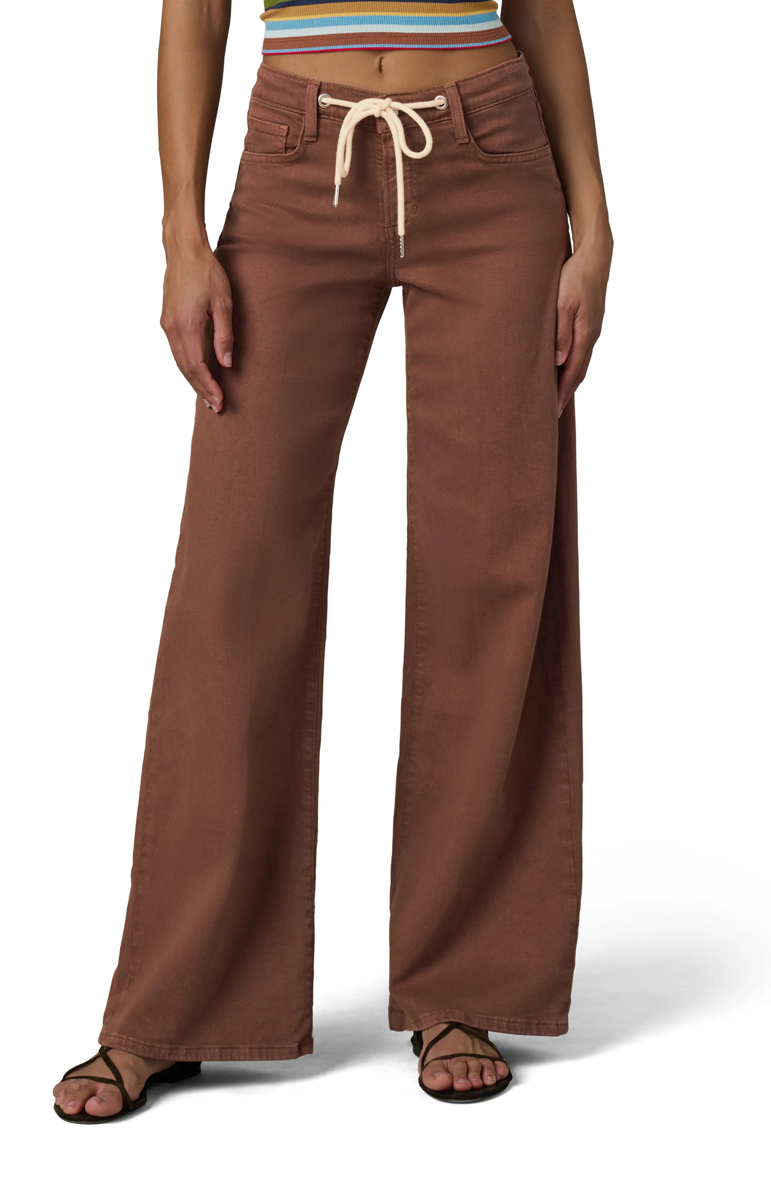 Joe's The Lou Lou Low Rise Drawstring Wide Leg Jeans in Chocolate at Nordstrom, Size 26 | Nordstrom