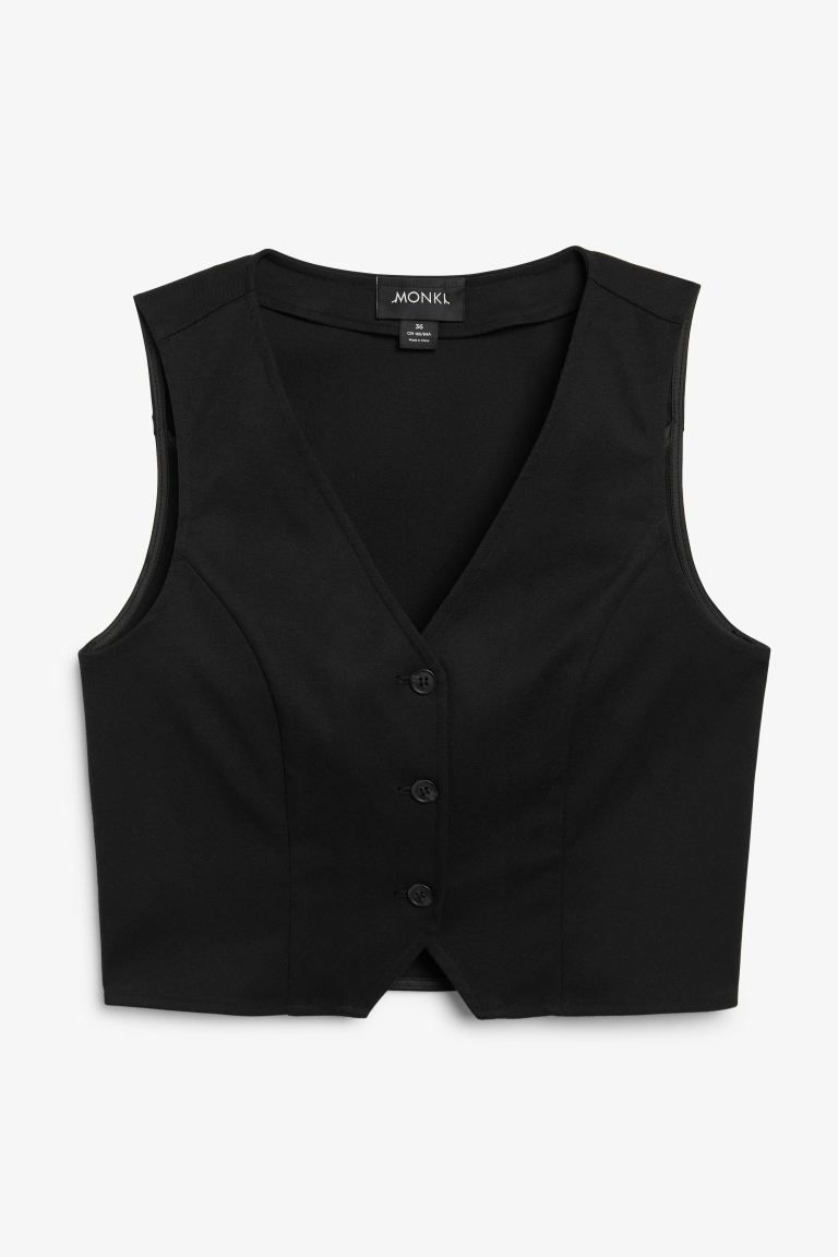 Cropped single-breasted waistcoat - Black dark solid - Ladies | H&M GB | H&M (UK, MY, IN, SG, PH, TW, HK)