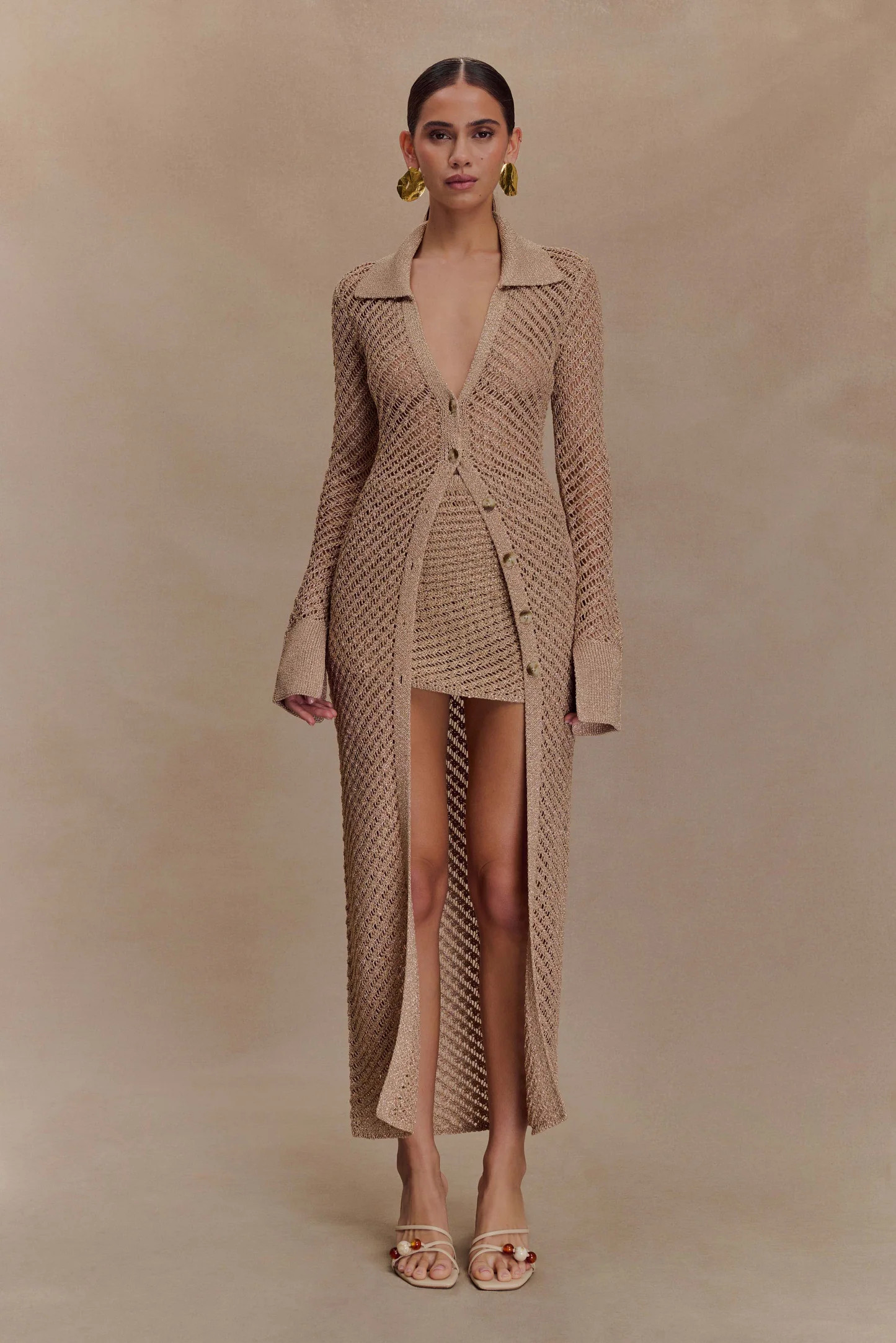 Metallic Knit Swim Cover Up - Gold | MESHKI US