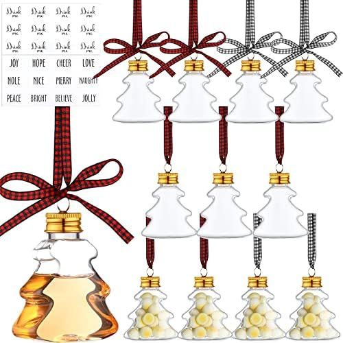 12 Pcs Christmas Booze Balls Christmas Fillable Booze Tree Ornaments with Buffalo Plaid Ribbon St... | Amazon (US)