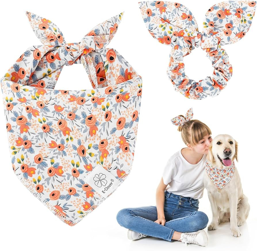 E-Clover Dog Bandanas & Matching Scrunchie Set Cute Flower Dog Scarf Bibs Girl Pet Bandana with B... | Amazon (US)