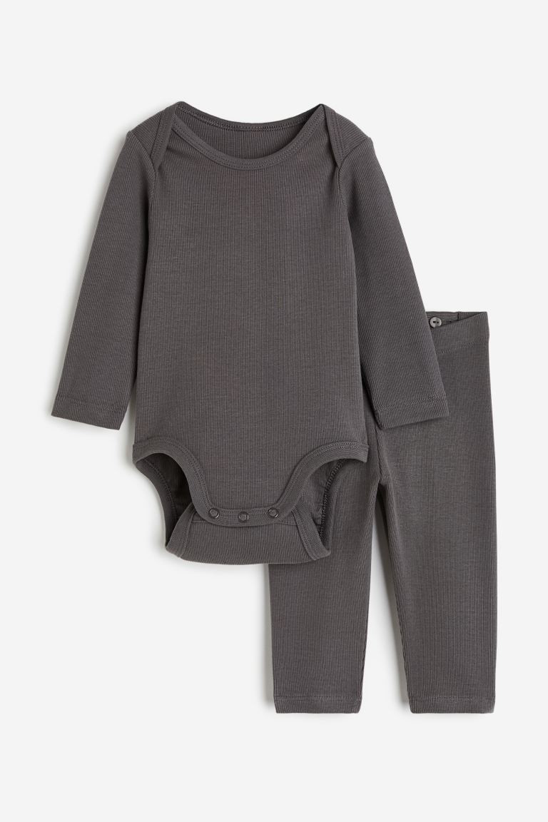 2-piece Cotton Set - Dark gray - Kids | H&M US | H&M (US + CA)