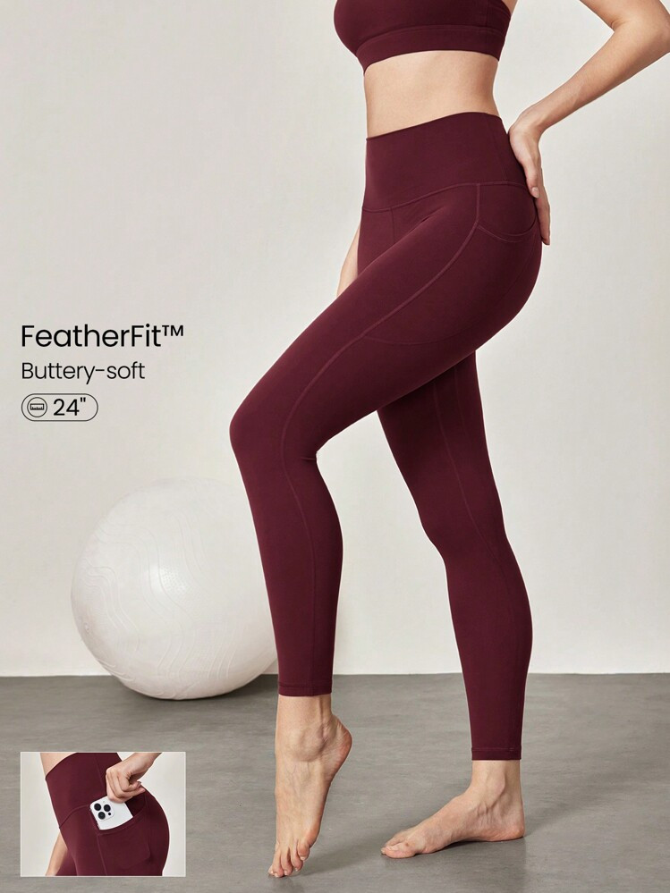 GLOWMODE 24" FeatherFit™ Red High-Rise Side Pocket Leggings Gym Fall Winter | SHEIN